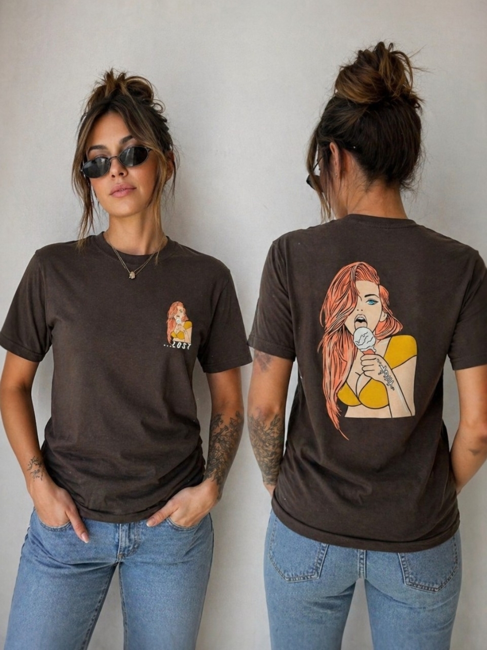 Lost Enterprises Brown Graphic Tee Small Surf Skate Y2K Back Print